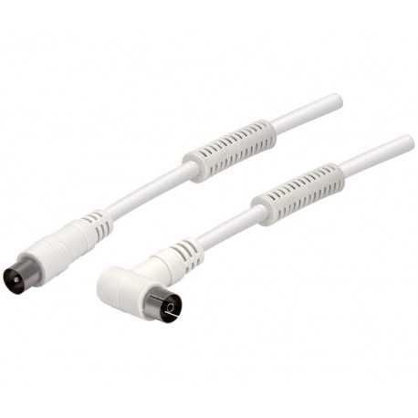 Cable de antena coaxial / conexión TV acodado, color blanco 2,5mts