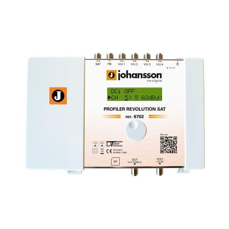 Central programable 50 filtros, 6 Entradas: x1 SAT G:40, x1 FM G: 35db, x4 VHF-UHF G: 70db, Salida SAT/FM/VHF/UHF 113dBu.