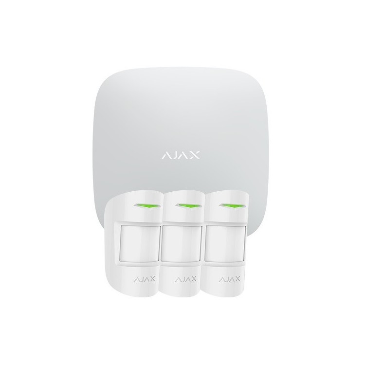 Kit de alarma vía radio Ajax, Incluye: 1 Central HUB, 3 Detector de movimiento PIR inalámbrico