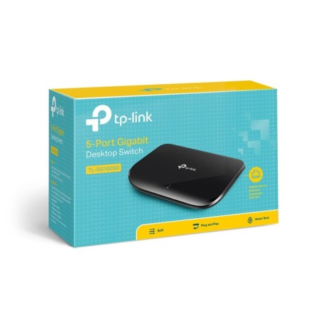 Switch x5 puertos GIGABIT con carcasa de plástico, Sobremesa y pared