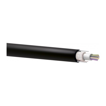 Cable 12F G652D, monomodo, holgada, CPR-FCA, para exterior (PE negro), con x2 FRP laterales. Bobina 2000mts/Corte