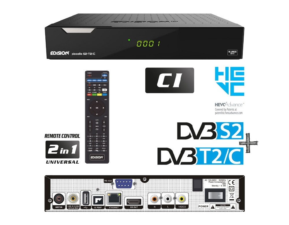 Receptor SAT 4K (DVB-S2X) + TDT (T2/C), H265, 1 Lector tarjetas, Wifi USB  opcional.