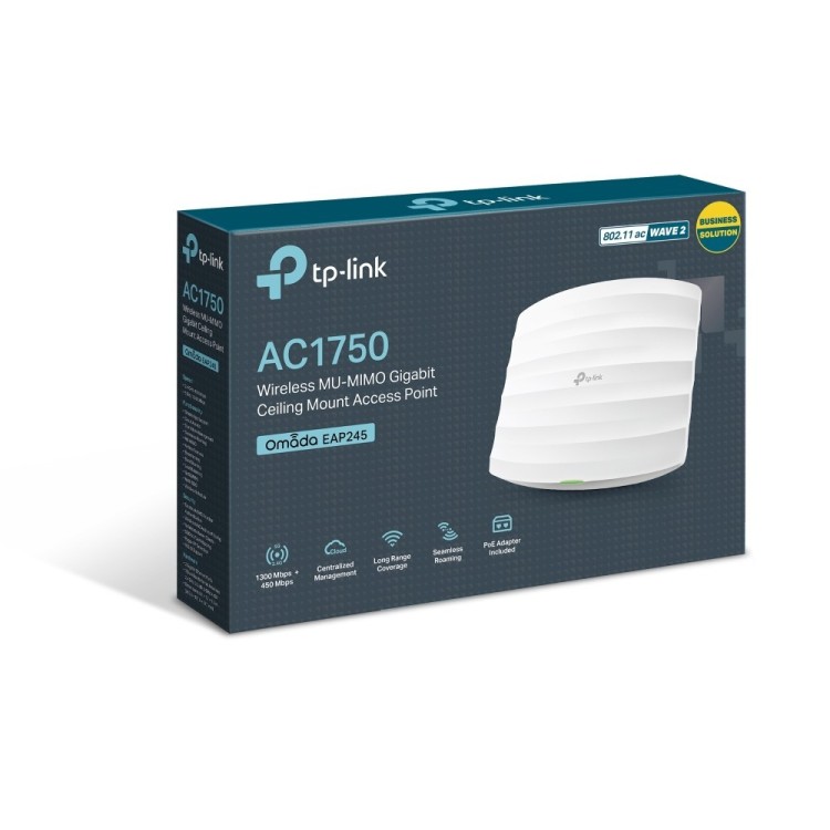 Punto de acceso AC 2.4/5Ghz para techo o pared, 23dBm (200mW), x1 antena de 4dBi, x2 puerto Gb, 1750mbps