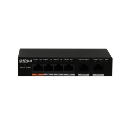 Switch de 4 puertos 10/100 POE/POE+, + 2 uplink 10/100, 802.3af/at,  60W, para sobremesa, carcasa metal