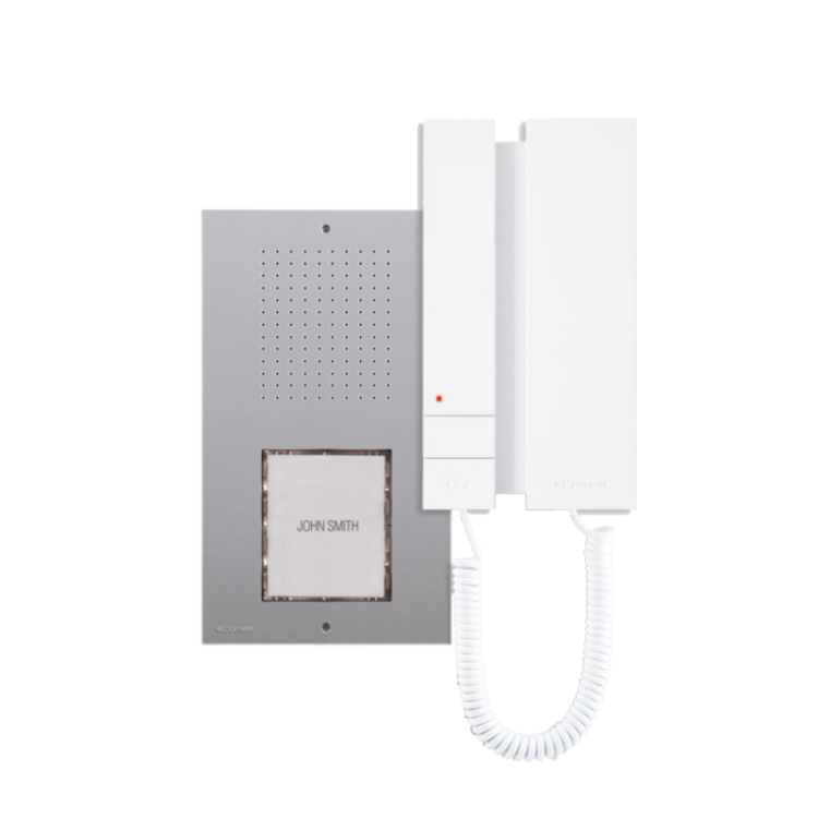 Kit de audio unifamiliar 2 hilos Simplebus2. Nueva placa Ciao + 1 telefonillo Serie Mini, incluidos.