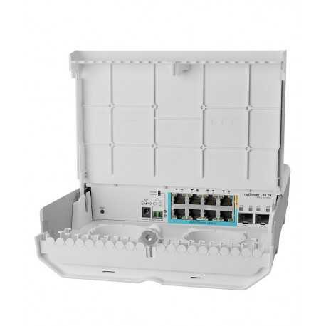 Switch gestionable para Exterior, x7Gb PoE in, x1 PoE out, x2 SFP+, SwitchOS