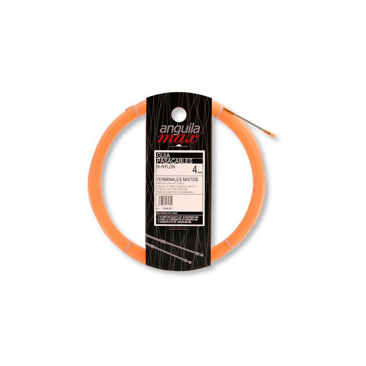 Guía pasa cables 22 metros y 4mm. Bi-Nylon Monofilamento. Terminales Mixtos. Color salmón