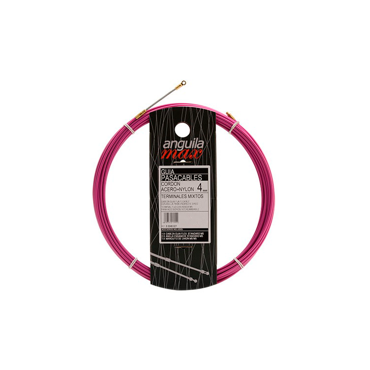 Guía pasa cables 12 metros y 4mm. Acero + nylon. Terminales Mixtos. Color violeta