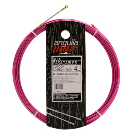 Guía pasa cables 12 metros y 4mm. Acero + nylon. Terminales Mixtos. Color violeta