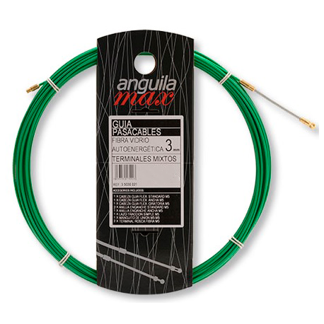 Guía pasa cables 12 metros y 3mm. Fibra de Vidrio + Nylon (reforzada). Color verde