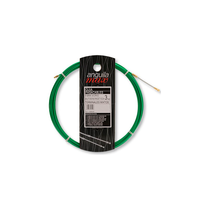 Guía pasa cables 12 metros y 3mm. Fibra de Vidrio + Nylon (reforzada).  Color verde