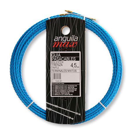 Guía pasa cables 22 metros y 4,5mm. Poliéster triple trenzado. Color azul