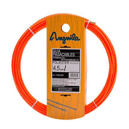 Guía pasa cables 12 metros y 4,5mm. Poliéster trenzado monofilamento. Terminales Mixtos. Color naranja