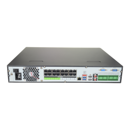 NVR 16ch IP PoE hasta 12Mpx, 320Mbps, H.265+, 2 HDD, ePoE, 4 Ch reconocimiento facial o 16Ch AI