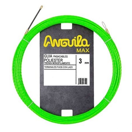 Guía pasa cables 12 metros y 3mm. Poliéster trenzado monofilamento. Terminales fijo con lazo. Color verde