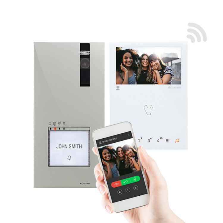 Video portero color COMELIT 8561V, tecnología IP, placa Quadra + monitor Mini Hands Free, con Wifi.