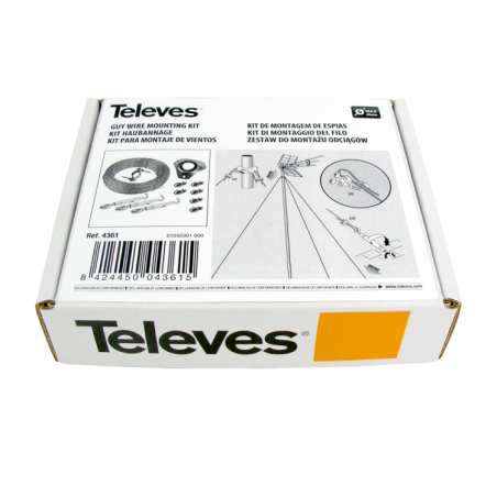 Kit montaje vientos para mástil 45mm (3 tensores/6 sujeta cables/25mts cable acero 2mm)