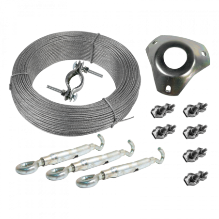 Kit montaje vientos para mástil 45mm (3 tensores/6 sujeta cables/25mts cable acero 2mm)
