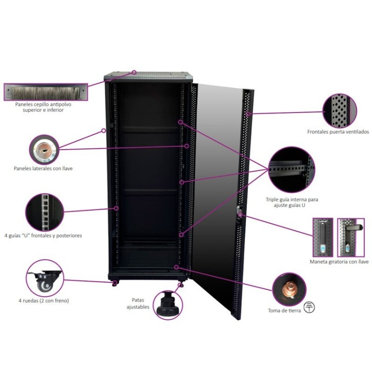 Rack 19", 32U, F600 / AN 600 / AL 1610mm, carga 800kg. SIN ACCESORIOS
