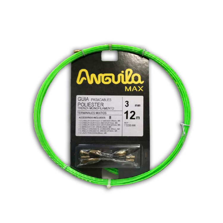 Guía pasa cables 12 metros y 3mm. Poliéster trenzado monofilamento. Color verde
