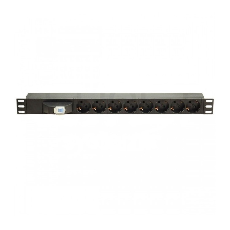 Regleta para Racks FR2, 16A, x8 Schuko, anticortocircuito montaje vertical, ganchos 31cm