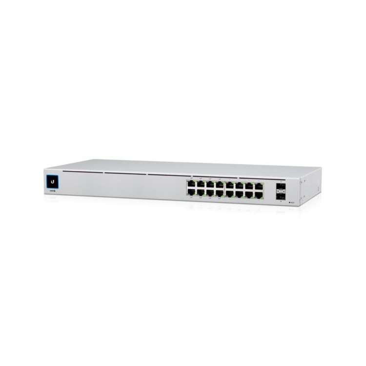UniFi Switch 16 puertos GIGABIT (x8 POE+), 42W, 48V 802.3af/at y 2 puertos SFP fibra. RACK