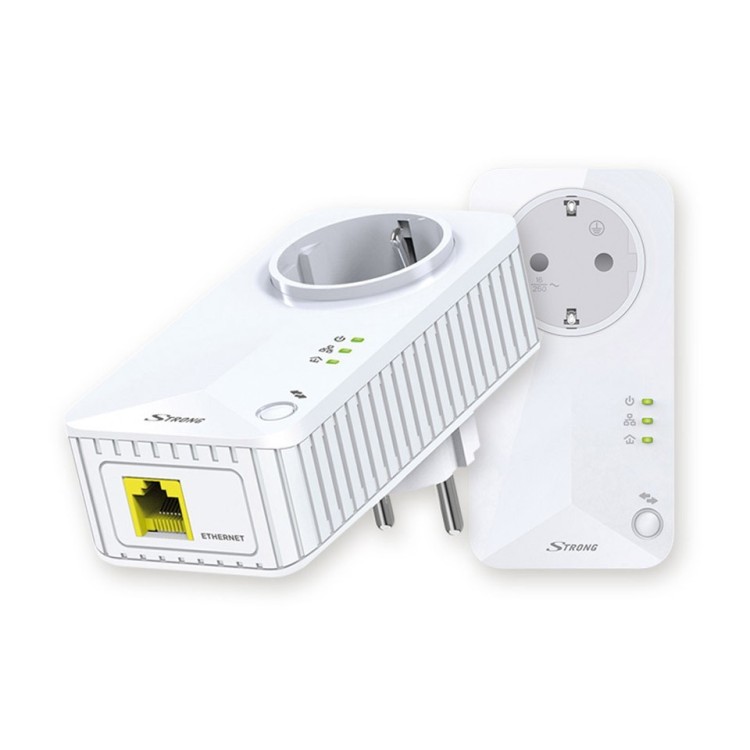 Kit PLC 500Mbps, X1 10/100 con enchufe incorporado. Cobertura 300 metros.