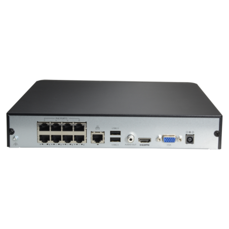 NVR 8ch IP PoE hasta 8Mpx, 64Mbps, UltraH.265, 1 HDD
