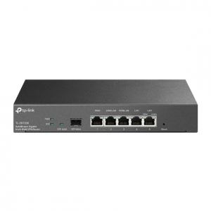 Router VPN OMADA con x1 Gb WAN fijo, x2 Gb WAN/LAN intercambiables, x2 Gb LAN, 1x WAN SFP Flash 128MB, DRAM 512MB,