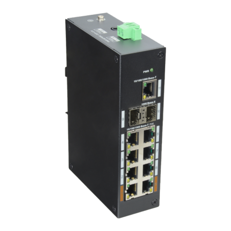 Switch de 8 puertos 10/100/1000 POE 120W + x1 UPLINK 10/100/1000 + x2SFP, para montaje en carril DIN