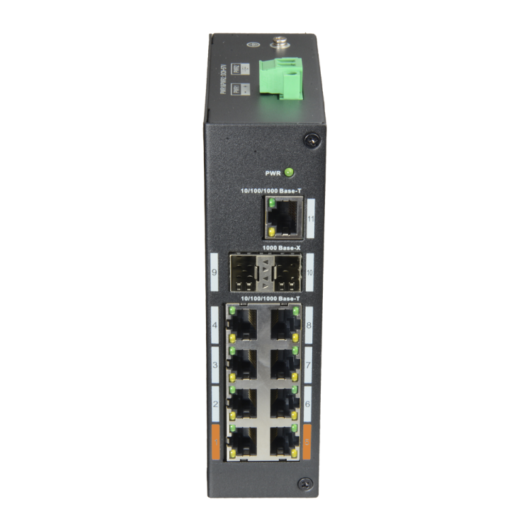 Switch de 8 puertos 10/100/1000 POE 120W + x1 UPLINK 10/100/1000 + x2SFP, para montaje en carril DIN