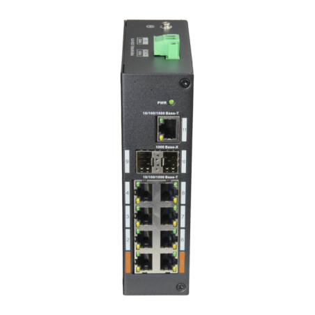 Switch de 8 puertos 10/100/1000 POE 120W + x1 UPLINK 10/100/1000 + x2SFP, para montaje en carril DIN