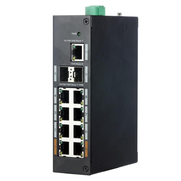 Switch de 8 puertos 10/100/1000 POE 120W + x1 UPLINK 10/100/1000 + x2SFP, para montaje en carril DIN