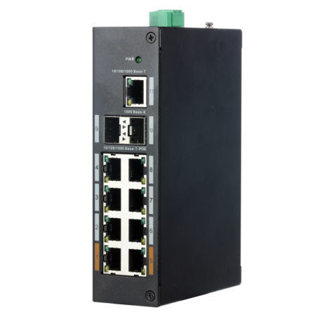 Switch de 8 puertos 10/100/1000 POE 120W + x1 UPLINK 10/100/1000 + x2SFP, para montaje en carril DIN