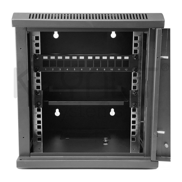 Rack de pared, 10" 6U, F300 / AN312 / AL350mm, carga 25kg. Accesorios incluidos. Montado