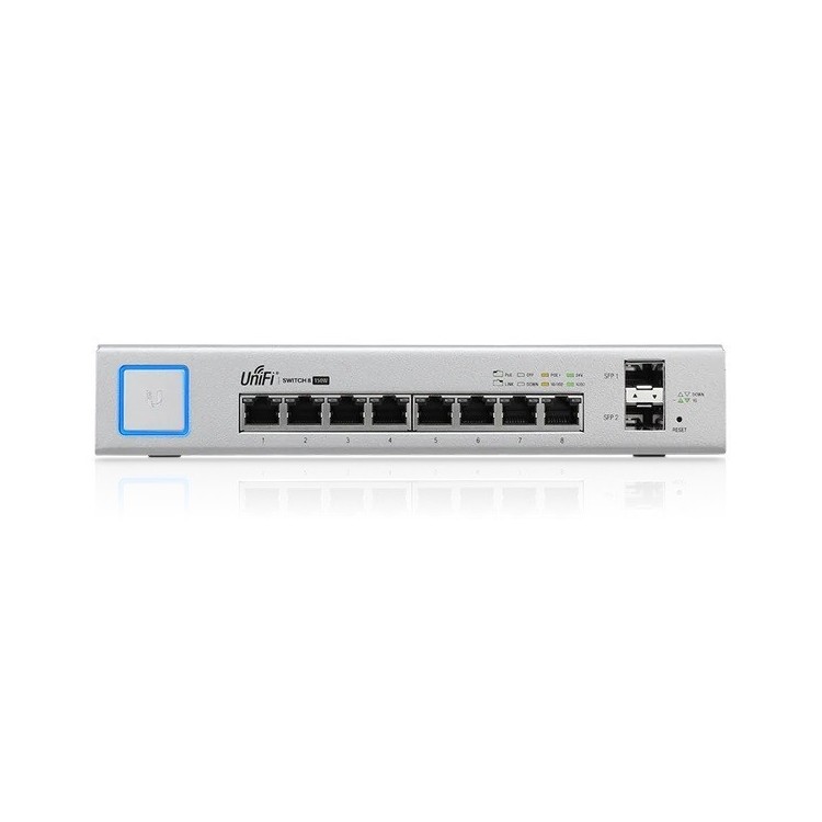 Switch gestionable de x8 puertos Gb POE 150W y x2 SFP. Para sobremesa