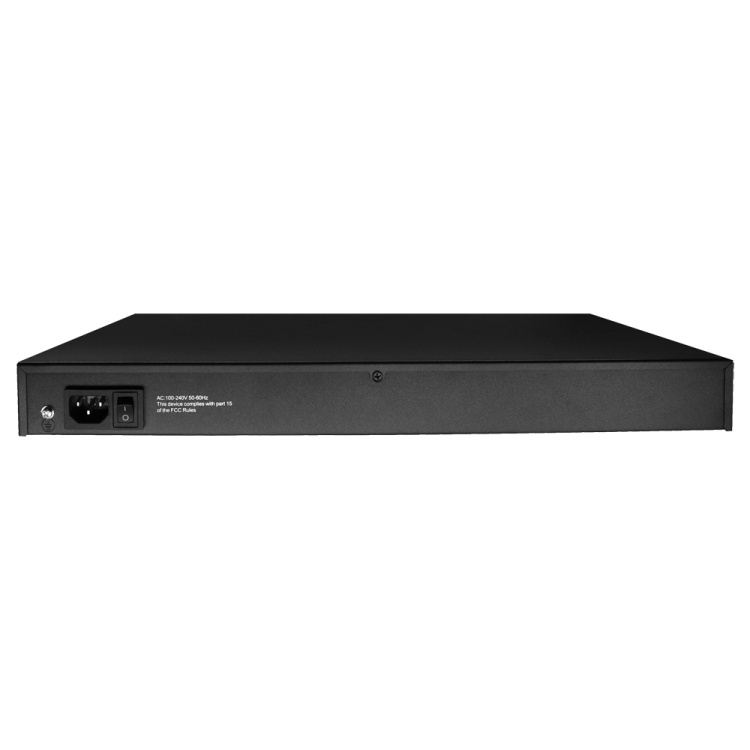 Switch de 24 puertos 10/100 POE 300W + 2x UPLINK Gigabit + 2x UPLINK 10/100/1000 Combo, para sobremesa.