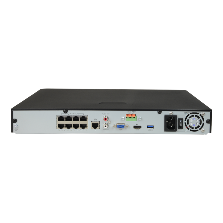 NVR 8ch IP hasta 8Mpx, 160Mbps, H.265+, 2 HDD