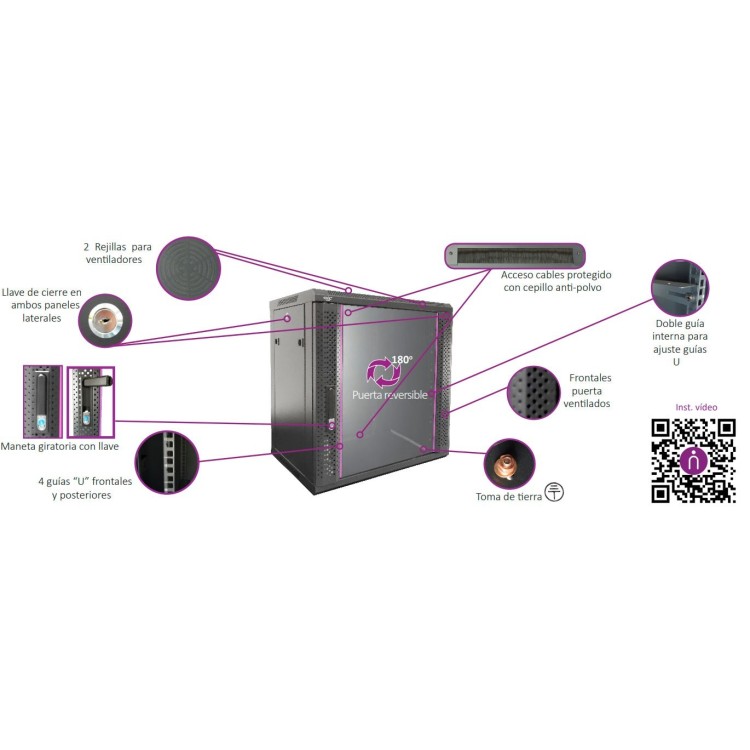 Armario rack mural 19" Keynet FR9-C1266-U - 12U, 600x600x635mm, puerta cristal, desmontado