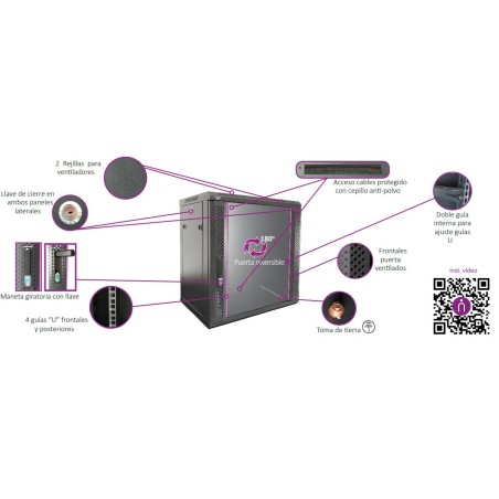 Rack de pared 19", 12U, F600 / AN600 / AL635mm, carga 40Kg. Vacío. DESMONTADO. Montaje 5 minutos