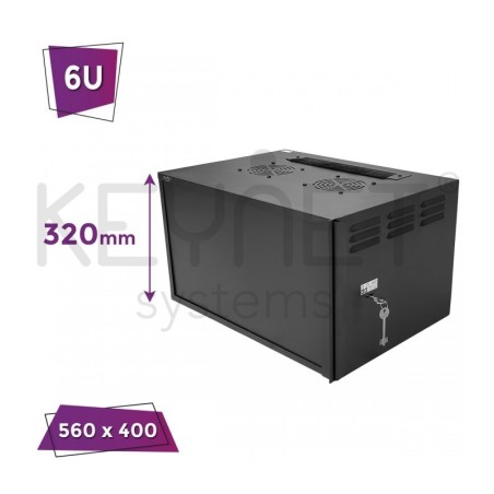 Armario rack mural 19" Keynet FR10-S0654 - 6U, 560x400x320mm, puerta metálica, montado