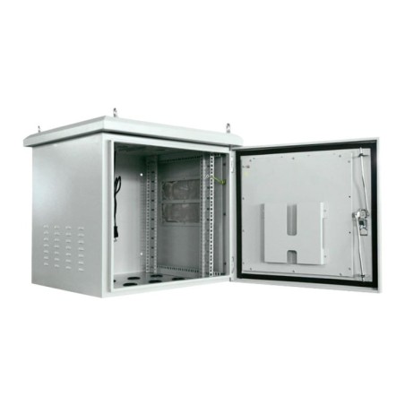 Rack de pared 19" de exterior 9U, F450 / AL475 / AN600mm, carga 100Kg, vacío. Montado, IP65