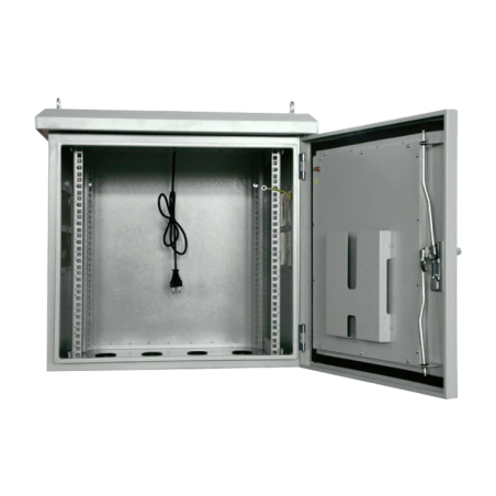 Rack de pared 19" de exterior 9U, F450 / AL475 / AN600mm, carga 100Kg, vacío. Montado, IP65