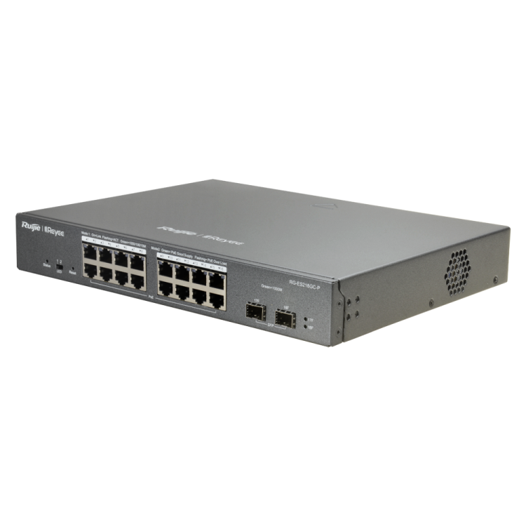 Switch Gestionable L2, 16 puertos Gigabit PoE 240W, x2 puertos SFP ,para rack 19"