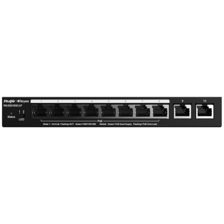 Switch Gestionable L2, 8 puertos Gigabit PoE 802.3af/at, 70W, x2 UPLINK