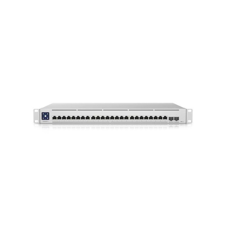 UniFi Switch Capa 3, x24 10Gb, x2 QSFP (25Gb), x1 USP RPS DC input, LCD color 1.3". Rack