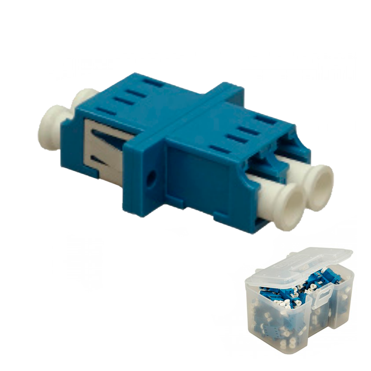 Adaptador LC-LC UPC SM, DX, 2 pest, asas, azul.