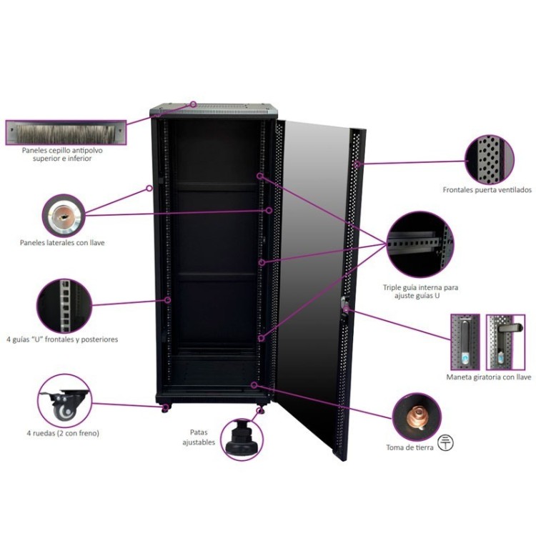 Rack de suelo de 19", 32U, F800 / AN600 / AL 1610mm, carga 800kg. Vacío