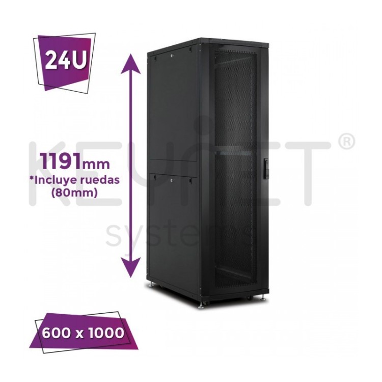 Rack de servidor 19", 24U, F1000 / AN600 / AL1191mm, SIN ACCESORIOS.