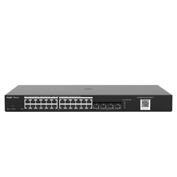 Switch Gestionable L2, 24 puertos Gigabit POE, 370W, x4 puertos SFP ,para rack 19"